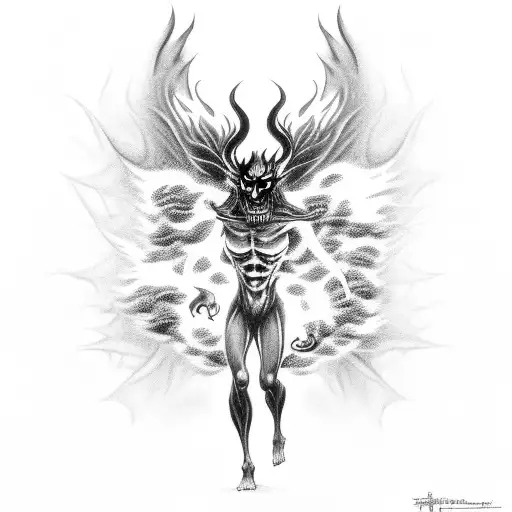 A dark and eerie depiction of Hades surrounded by flames and souls of the underworld tattoo design idea