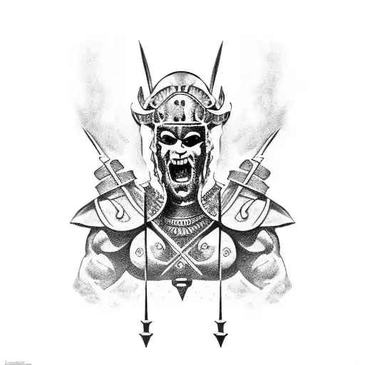 A fearsome gladiator battling Hades in an epic showdown tattoo design idea