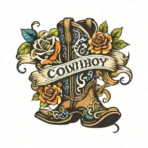 cowboy boot with gVg letters tattoo design idea