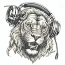 split face lion chewing skull wearing headphones tattoo design idea