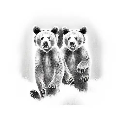 Bear cubs taking shelter under a strong, imposing tree tattoo design idea