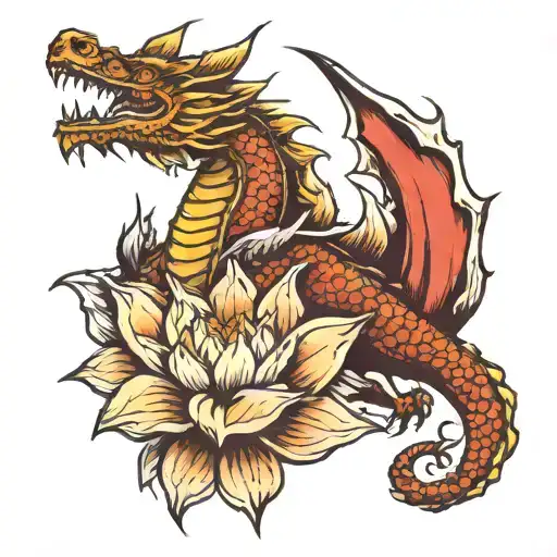 western dragon and lotus flower tattoo design idea