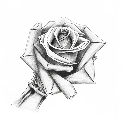 skeleton hand holding a rose tattoo design idea