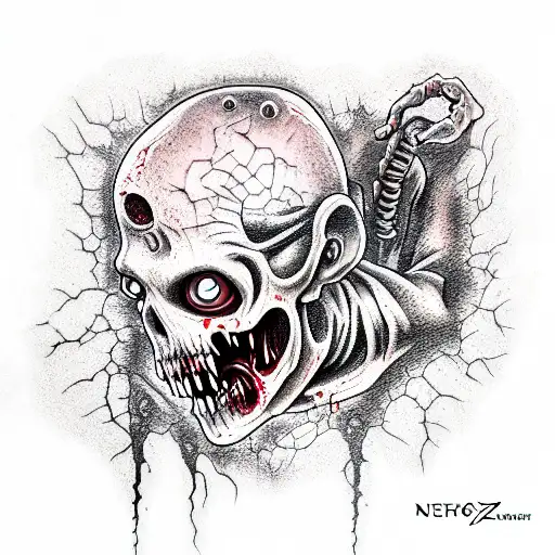 zombie crawling out of grave tattoo design idea