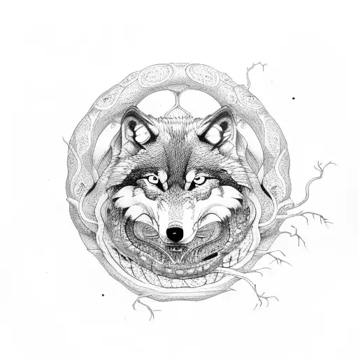 wolf rock snakes forest moon phoenix tattoo design idea