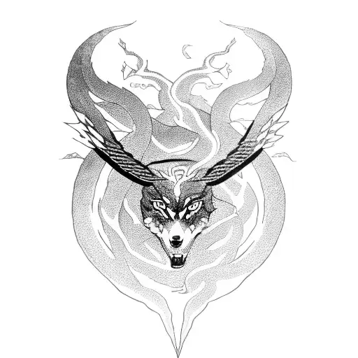 wolf rock snakes phoenix tattoo design idea