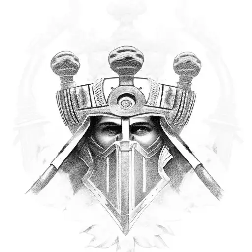 A powerful gladiator helmet adorned with laurel wreaths, symbolizing the 'Roman Empire' tattoo design idea