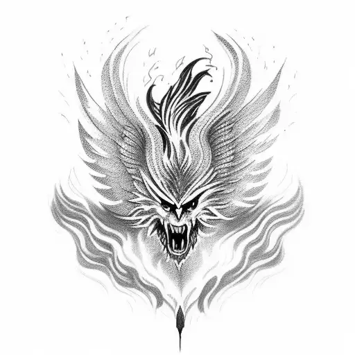 A fearless phoenix rising from the ashes, representing 'no fear' tattoo design idea