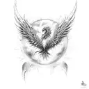 A fearless phoenix rising from the ashes, representing 'no fear' tattoo design idea