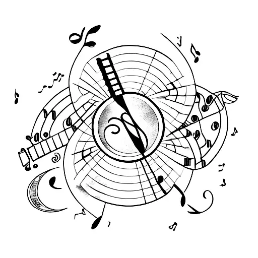 Music,guitar bass, libra, moon, straight resolution tattoo design idea