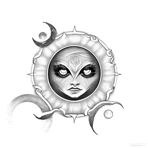 sun with eye and shadows tattoo design idea