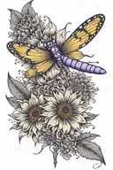 full color,sunflowers, lavender, dragonfly tattoo design idea