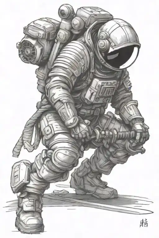 Astronaut Samurai holding katana tattoo design idea