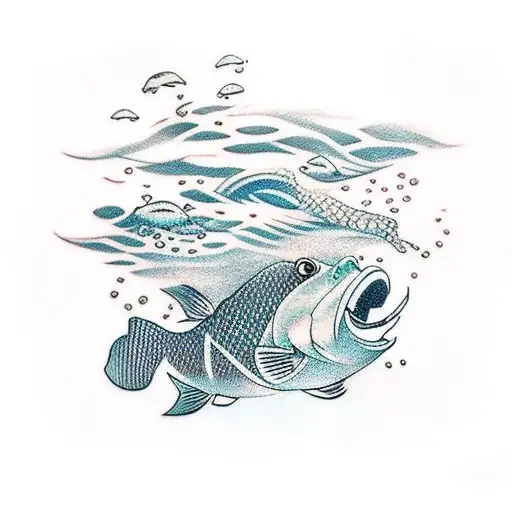 A minimalist tattoo of a serene underwater scene with various animales swimming peacefully tattoo design idea