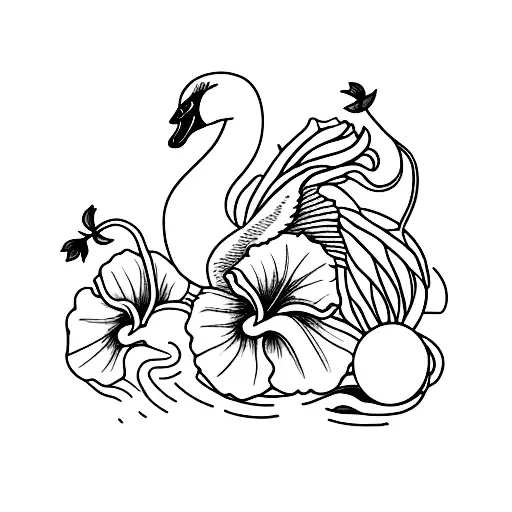 Swan, number 7, hibiscus, birth of Venus, pearls tattoo design idea
