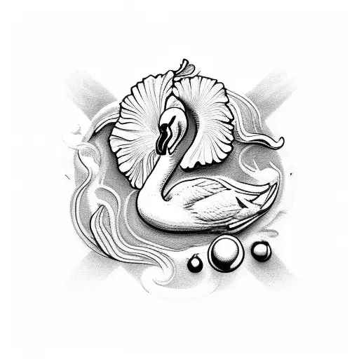 Swan, number 7, hibiscus, birth of Venus, pearls tattoo design idea