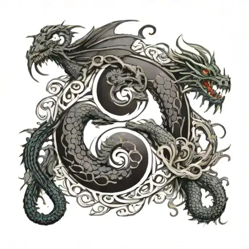 dragons interwined to make a yin yang symbol tattoo design idea