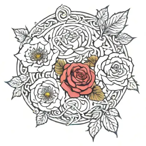 A mix of Celtic and English rose designs with a hidden Scorpio constellation, symbolizing the client's diverse heritage and zodiac sign tattoo design idea