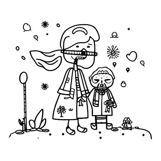 dead grandma is hugging grandchild as Stick man tattoo design idea