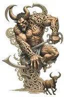 minotaur slicing people in the labyrinth tattoo design idea