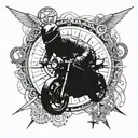 A dynamic tattoo design combining a moto course and crossfit elements, with a subtle incorporation of a compass eye motif tattoo design idea