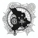 A dynamic tattoo design combining a moto course and crossfit elements, with a subtle incorporation of a compass eye motif tattoo design idea