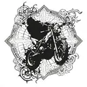 A dynamic tattoo design combining a moto course and crossfit elements, with a subtle incorporation of a compass eye motif tattoo design idea