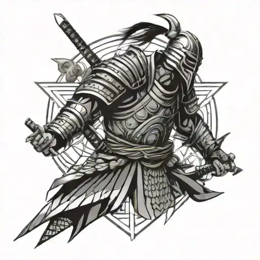 combination of samurai and gladiator tattoo design idea