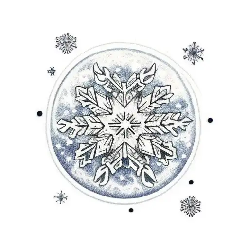 moon with small snowflake around tattoo design idea