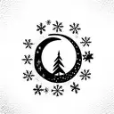 moon with small snowflake around tattoo design idea