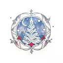 moon with small snowflake around tattoo design idea