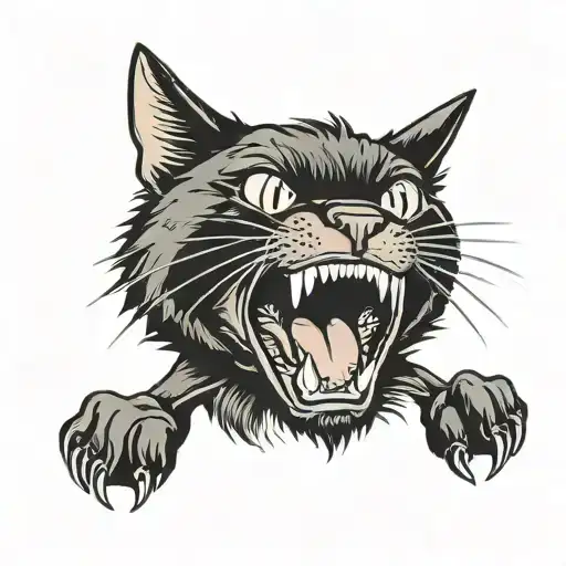 black cat yawning with teeth showing  tattoo design idea
