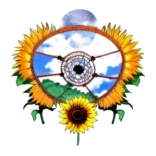 rose sunflower owl dreamcatcher clouds tattoo design idea