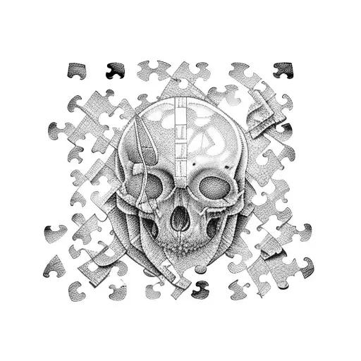 puzzle pieces and #16 and cancer ribbon and jar of jelly tattoo design idea