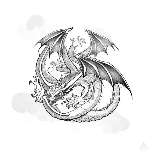 dragon and a raven and a book tattoo design idea