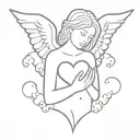angel holding heart shape with clouds floating tattoo design idea