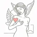 angel holding heart shape with clouds floating tattoo design idea