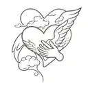 angel holding heart shape with clouds floating tattoo design idea