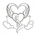 angel holding heart shape with clouds floating tattoo design idea