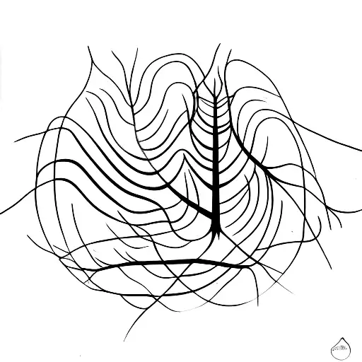A minimalist tattoo of a tree with roots spreading into multiple layers, symbolizing the exploration of stratifications and the depth of knowledge. tattoo design idea