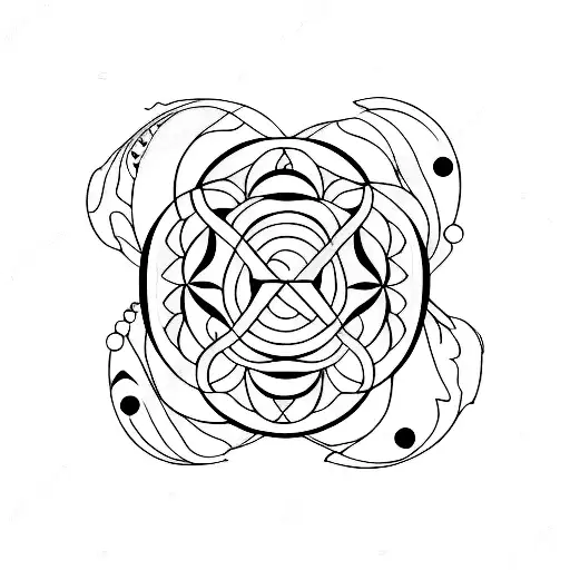 A minimalist tattoo of a yin and yang symbol with abstract patterns, symbolizing the balance between multiplicities and the interconnectedness of opposites. tattoo design idea