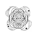 A minimalist tattoo of a yin and yang symbol with abstract patterns, symbolizing the balance between multiplicities and the interconnectedness of opposites. tattoo design idea