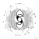 A minimalist tattoo of a yin and yang symbol with abstract patterns, symbolizing the balance between multiplicities and the interconnectedness of opposites. tattoo design idea