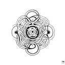 A minimalist tattoo of a yin and yang symbol with abstract patterns, symbolizing the balance between multiplicities and the interconnectedness of opposites. tattoo design idea