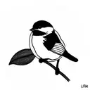 chickadee on a nutmeg plant with paw print incorporated tattoo design idea
