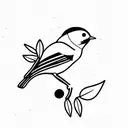 chickadee on a nutmeg plant with paw print incorporated tattoo design idea