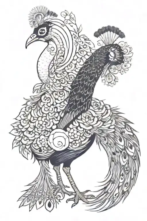 peacock wearing a punk denim jacket  tattoo design idea