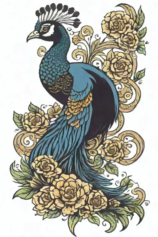 peacock in denim jacket tattoo design idea