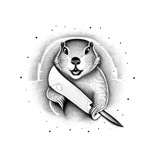 marmot in a wildfire holding an axe tattoo design idea