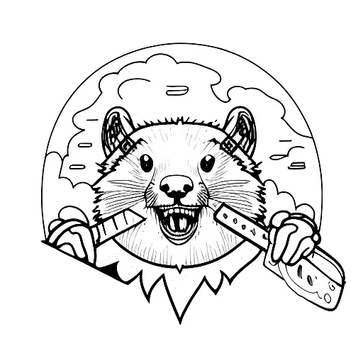 marmot in a wildfire carrying a chainsaw tattoo design idea